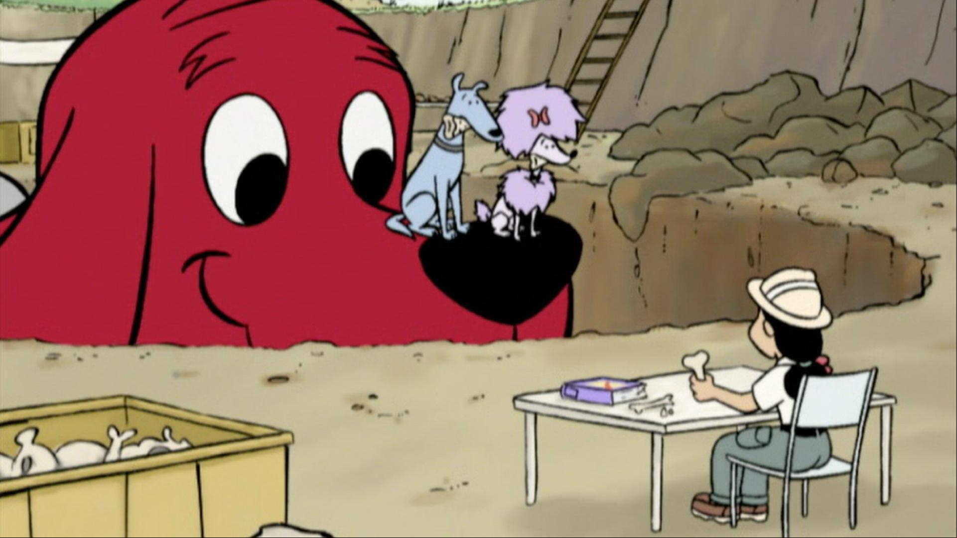 Cleo and T-Bone borrow Clifford's favorite blanket. / The gang digs for fossils.